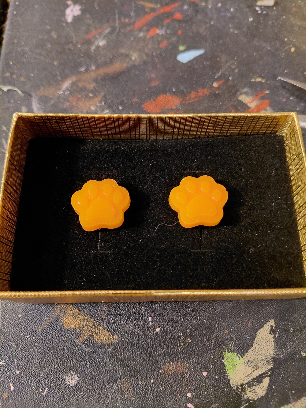 Kids Orange Paw Print Stud Earrings - Cute Animal Jewelry